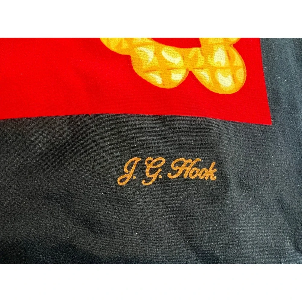 Vintage J G Hook 100% Silk Scarf‎ Red Black LOVE Teddy Bear Houndstooth
